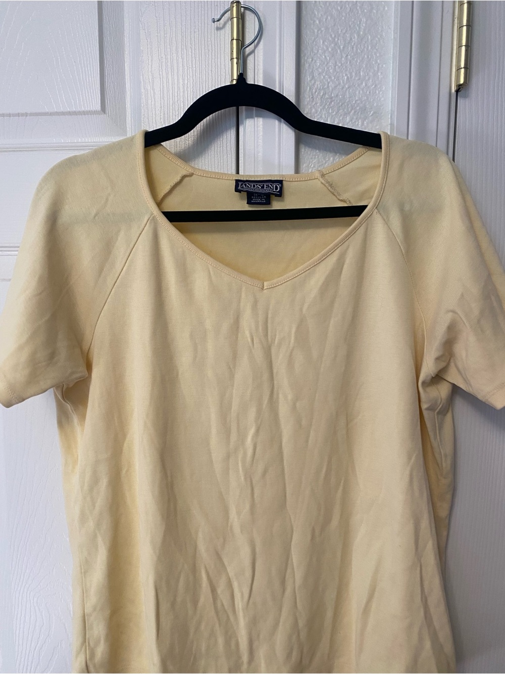 Lands' End Pale Yellow V-Neck Short Sleeve Tee